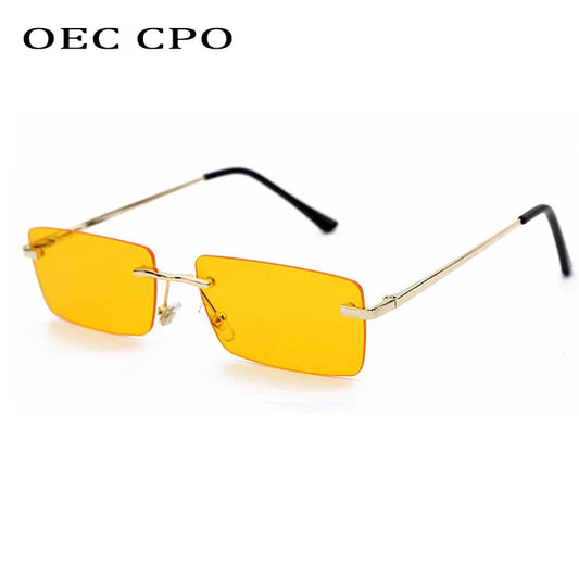 OEC CPO Ladies Small Rimless Sunglasses Women Fashion Rectangle Yellow Orange Sun Glasses Female Men UV400 Eyewear O625