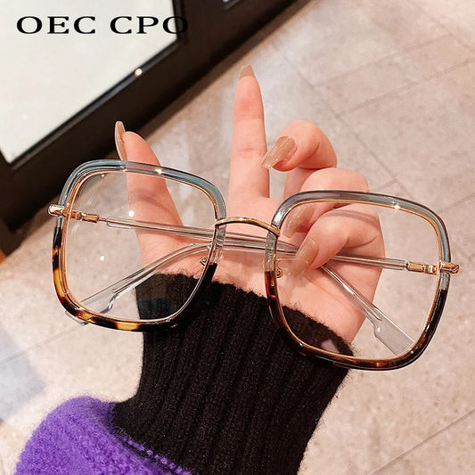 OEC CPO Oversized Clear Square Glasses Women Fashion Anti-Blue Optical Glasses Frames Classic Plastic Eyeglasses Frames Eyewear