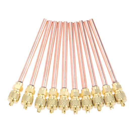 10Pcs Service/ Access Valves 1/4" SAE 1/4" OD 4" Stem Strong Mayitr Metal Core AC Air Conditioner Refrigeration Access Valve