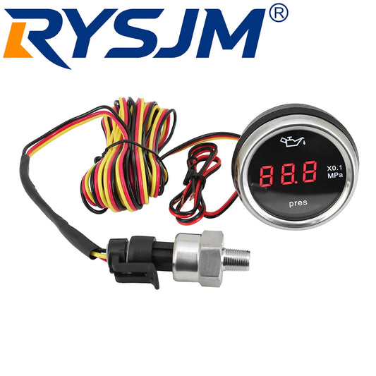 0-1.0MPa 52MM Oil Pressure Gauge with Sensor 1/8NPT Red LED Light Oil Press Meter Indicator Alarm for Universal Car Truck 12V24V