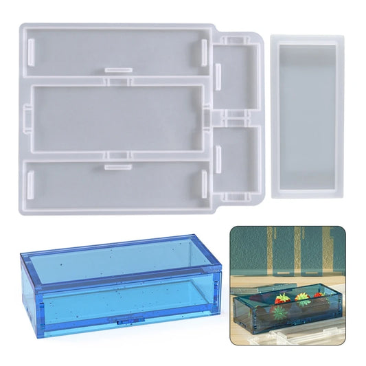 R3MC Domino Box Resin Molds Silicone Jewelry Storage Mold Epoxy Casting Case Mold 19x15cm Rectangular DIY Silicone Mold