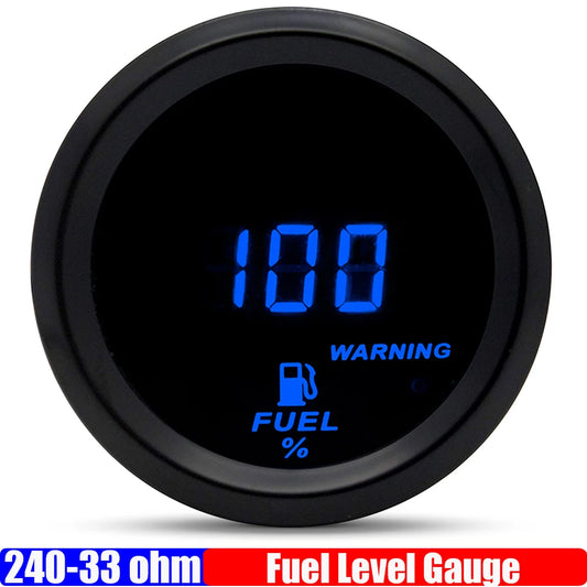 Blue BackLight 2" 52mm Fuel Level Gauge with Red LED Digital Auto Car Oil Tank Meter Indicator 240-33ohm for Petrol Car 12VDC