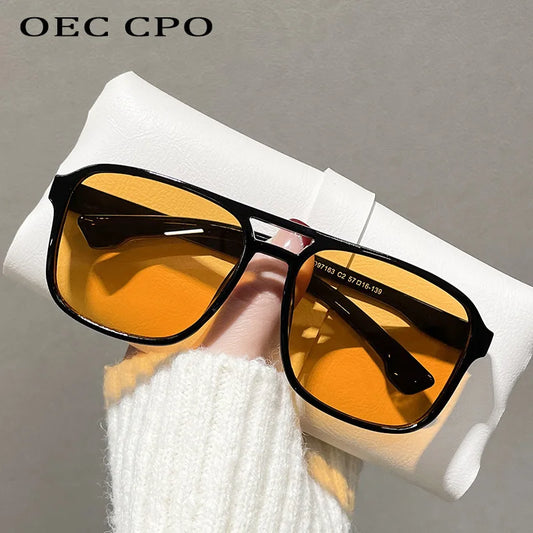 OEC CPO Square Sunglasses Double Bridges Retro Shades UV400 Trending Colors Orange Yellow Fashionable Sun Glasses for Women Men