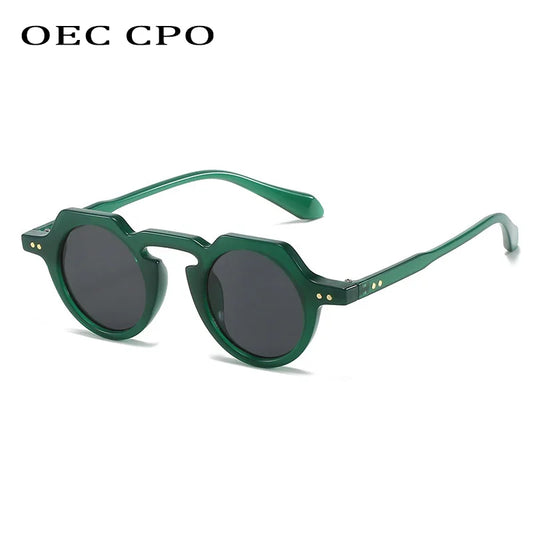 OEC CPO Classic Punk Round Sunglasses For Men Fashion Goggle Sun Glasses Women Trends Rivets Shades Eyewear Female Sport UV400
