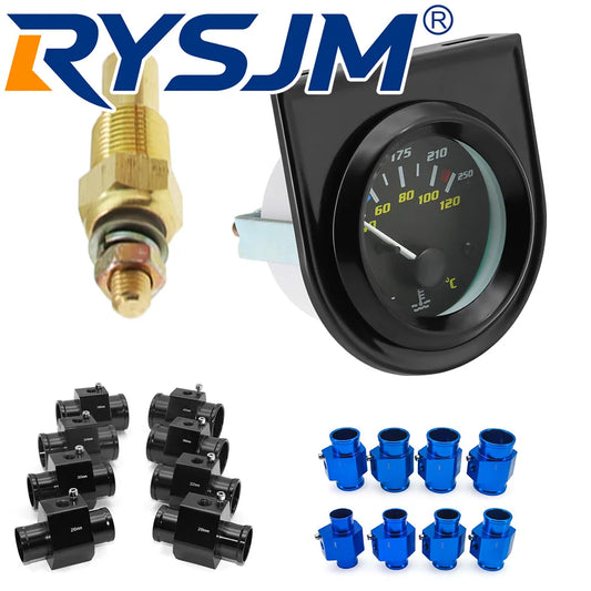 40-120℃,100-250℉ 52mm Car Water Temperature Gauge with Temp Joint Sensor 26-40MM for Universal Petrol Car Meter Indicator 12V