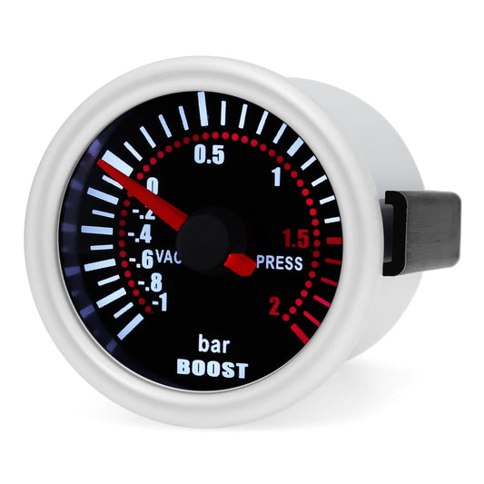 12V DC Auto 52mm Boost Gauge with Sensor Auto Car White LED Smoke Lens Boost Turbo Meter BAR -1~2 BAR for Petrol Racing Car 12V