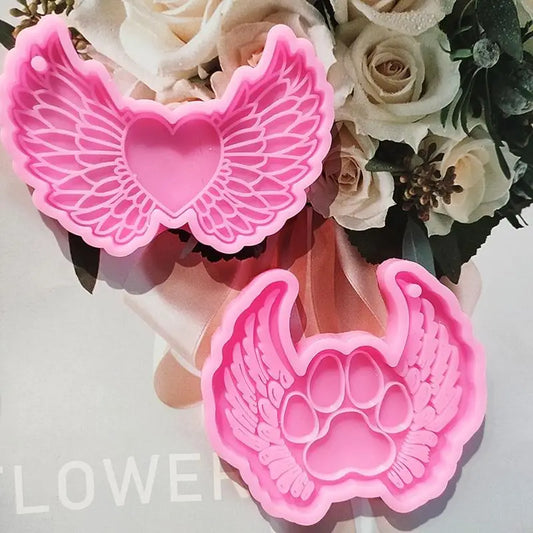 R3MC Shiny Glossy Silicone Molds Love Angel Wing Keychain Mold DIY Ornament Pendant Jewelry Epoxy Resin Crafting Molds