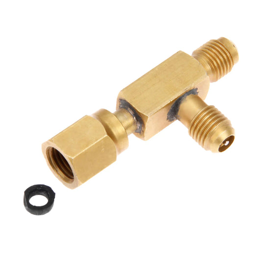 Yetaha Air-conditioning Tee Adapter 1/4" Male flare X 1/4" Male flare X 1/4" female SAE flare With Connector c/w Valves Core