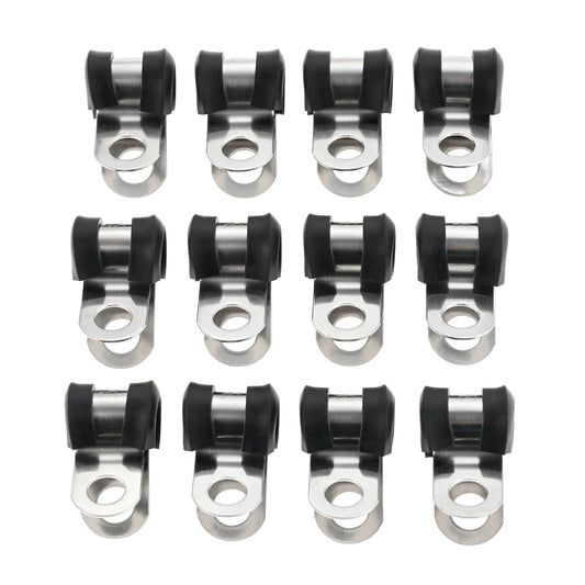 12Pcs Metal Brake Pipe Clips Rubber Lined Wiring Hose Pipe Clamp for 3/16" Brake Gas Line Pipe Fixing Clamp Cramp Car Accessory
