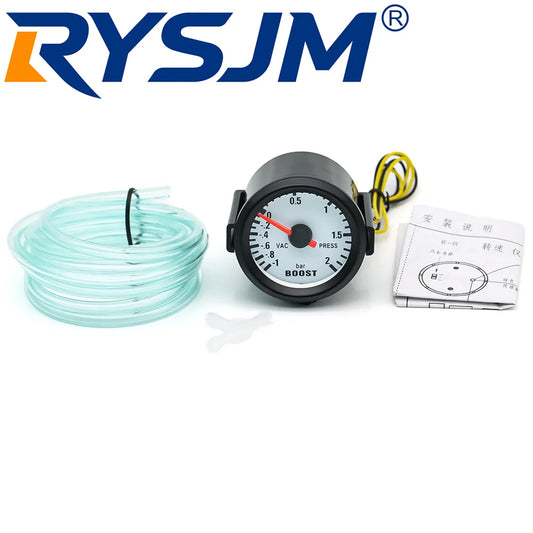 12V 52MM Turbo Boost Gauge with Blue LED Light -1~2Bar Boost Turbo Meter Indicator for Universal Petrol Car Automobile Meter