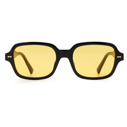 Punk Square Sunglasses Men Women Rivet Glasses Unisex Small Frame Sun Glasses Shades UV400 Yellow Lens Female Fashion Eyewear