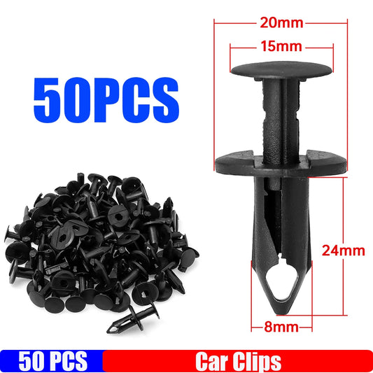 50PCS 8mm Car Retainer Clips Plastic Fasteners Kit Auto Trim Panel Clip Black Car Body Bumper Rivet Set Replacement Push Pin