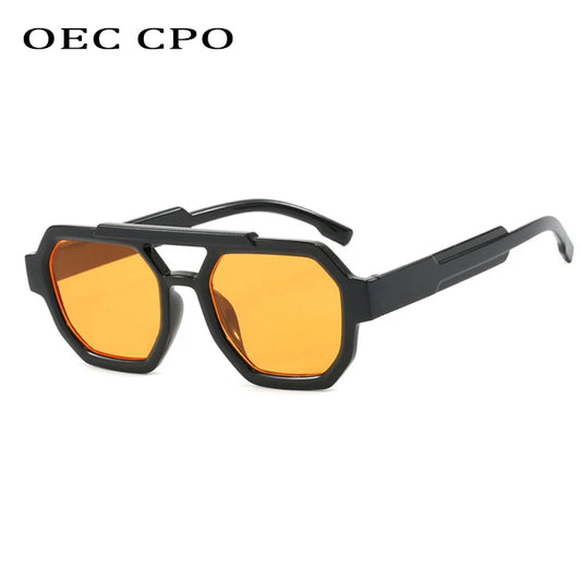 Retro Punk Square Sunglasses Vintage Thick Frame Orange UV400 Protection Unisex Female Shades Eyewear for Men And Women