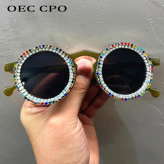 OEC CPO Diamond Luxury Round Sunglasses Women Fashion Shining Rhinestone Sun Glasses Ladies Multicolor Eyewear Lunette De Soleil