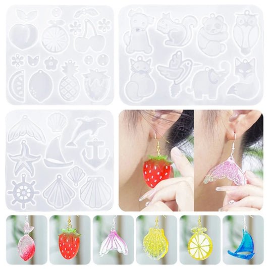 R3MC Fruit Animal Series Earring Mold DIY Epoxy Resin Keychain Silicone Mold Christmas Pendant Mold Home Decoration Mold
