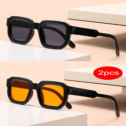2 Pcs Orange Square Sunglasses Women Men Shades UV400 Driver Goggles Sun Glasses
