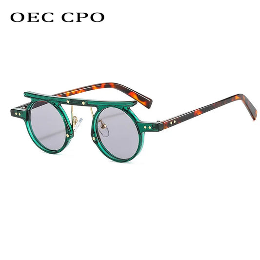Small Punk Round Sunglasses New Women Men Fashion Light Gray Ocean Lens Sun Glasses Female Multicolor Luxury Rivets Eyewear