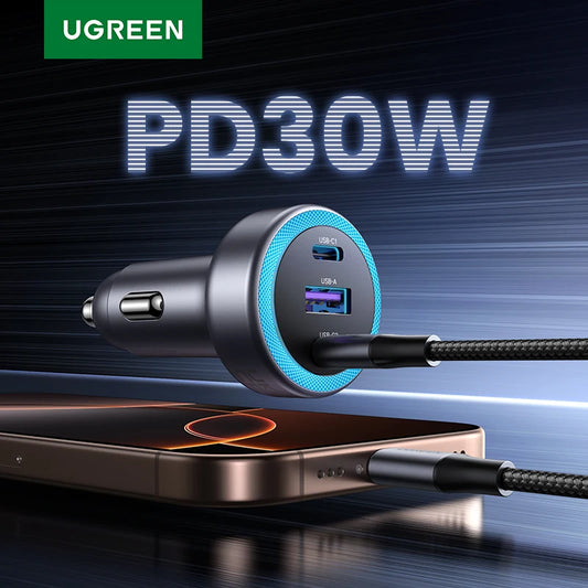 UGREEN Car Charger PD30W USB C Fast Charger for iPhone 17 16 15 Fast Charging for Mobile Phone USB C Car Charger