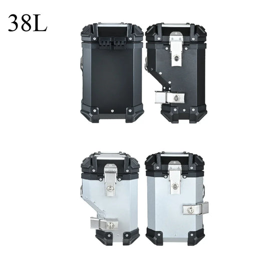 2Pcs Aluminum Motorcycle Side Box Motorbike Side Saddle Bags Luggage Case Saddlebags Storage Trunk Key Lock Toolbox Black/Silver