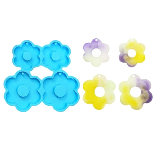 R3MC Keychain Silicone Resin Mold,Flower Shaped Resin Mold DIY Earrings Pendant Mold