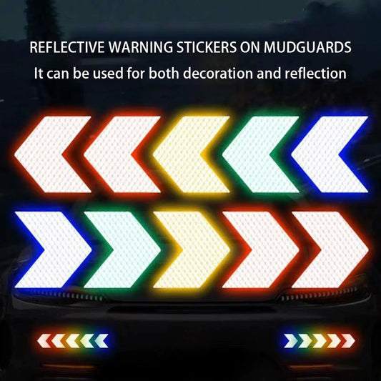 10Pcs/Set Car Sticker Reflective Arrow Sign Tape Warning Safety Sticker 4.5cm*4cm Car Bumper Trunk Reflector Hazard Tape Decal