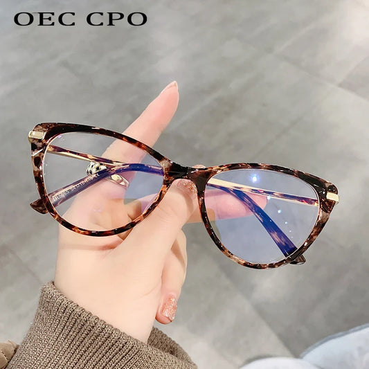 OEC CPO Ladies Cat Eye Glasses Frames Women Brand Designer Clear Lens Eyeglasses Optical Frame Female Fashion Eyewear O1321