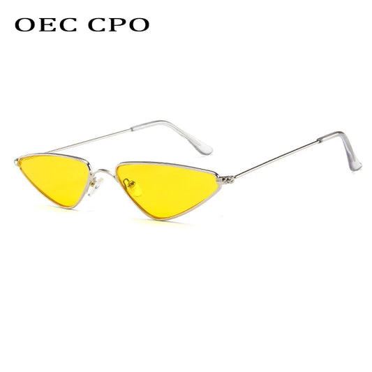 Vintage Cat Eye Sunglasses Men Women Brand Unique Triangle Sun Glasses Female Yellow Metal Eyeglasses UV400 O897