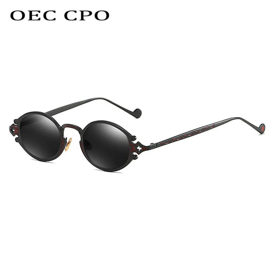 New Cat-Eye Street Shoot Man Sunglasses Women Retro Steampunk Glasses Gothic Oval Metal Frame Carved Sunglasses Gafas Sol Mujer