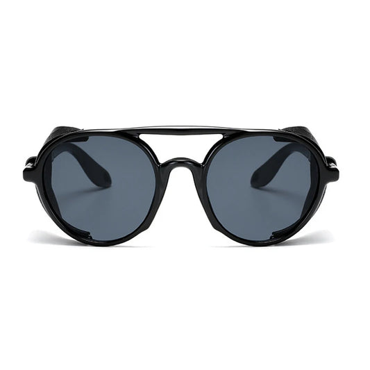 OEC CPO New Men Steampunk Sunglasses For Men Leather Punk Round Sunglasses Women Vintage Shades High Quality UV400 O74