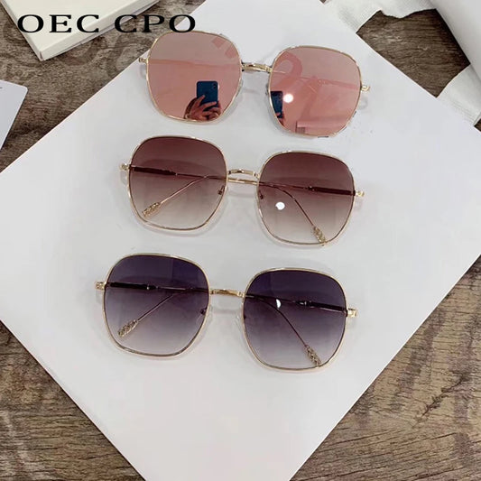 OEC CPO Vintage Square Sunglasses Women Fashion Pink Mirror Sun Glasses Female Steampunk Metal Frame Retro Brand Eyewear UV400