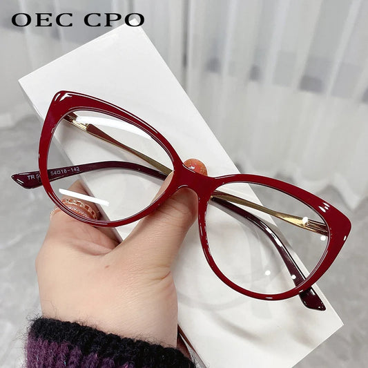 OEC CPO Fashion Cat Eye Optical Glasses Frames Women Vintage Clear Lens Optical Eyeglasses Frame Prescription Spectacle Frames