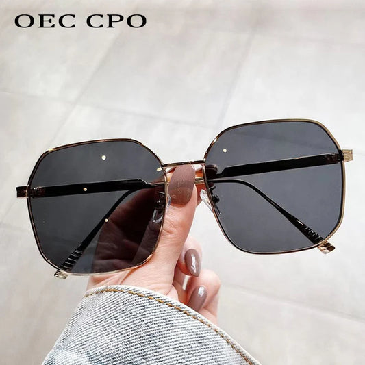 OEC CPO Square Shades Sunglasses Women Fashion Oversized Green Sun Glasses Ladies Retro Alloy Eyeglass uv400 Lentes De Sol O1142