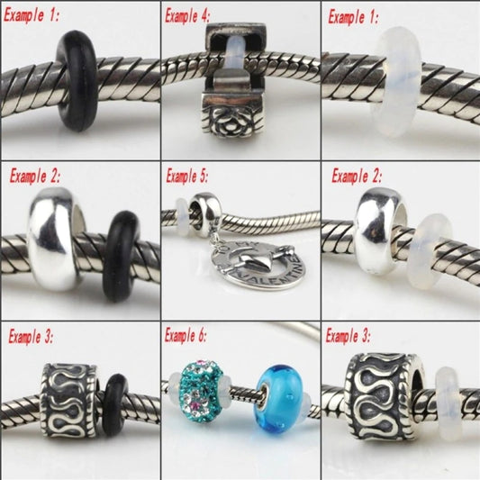 100Pcs Silicone Rubber Stoppers Ring Bead Charms Bracelets Compatible for Use Alone or with Clip Lock Spacer Charm Beads