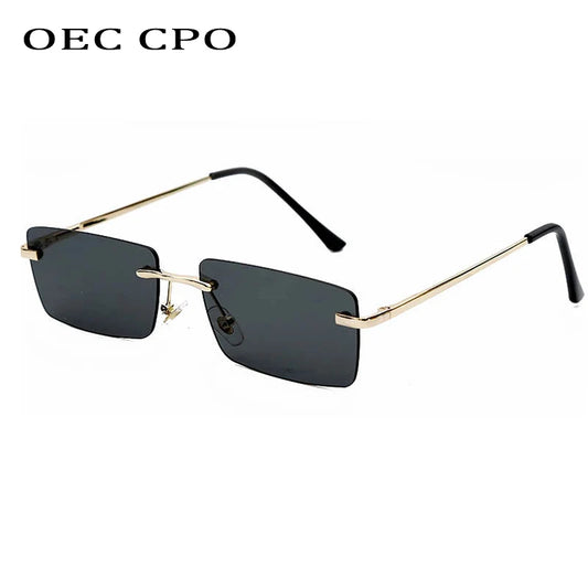 OEC CPO Ladies Small Rimless Sunglasses Women Fashion Rectangle Yellow Orange Sun Glasses Female Men UV400 Eyewear O625