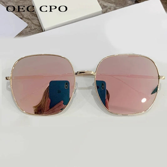 OEC CPO Vintage Square Sunglasses Women Fashion Pink Mirror Sun Glasses Female Steampunk Metal Frame Retro Brand Eyewear UV400