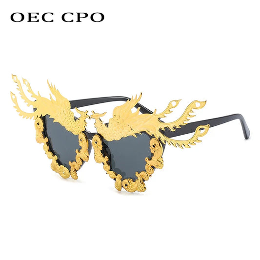 New Fashion Party Dragon And Phoenix Sunglasses Women Unique Colorful Gold Punk Sun Glasses Female Eyeglasses O992