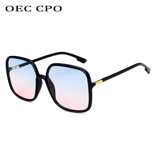 Classic Vintage Sunglasses Women Oversized Square Plastic Frame Luxury Brand Designer Clear Grey Pink Lens Shades Oculos O523