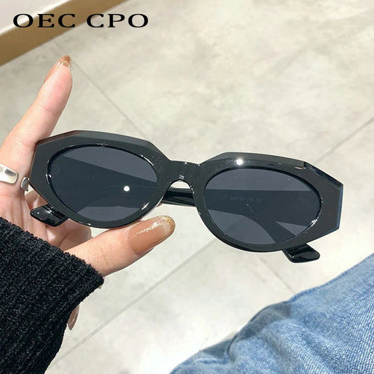 OEC CPO Punk Cat eye Sunglasses Women Vintage Small Oval Lens Sun Glasses Female Brand Designer Leopard Shades Eyeglasses UV400