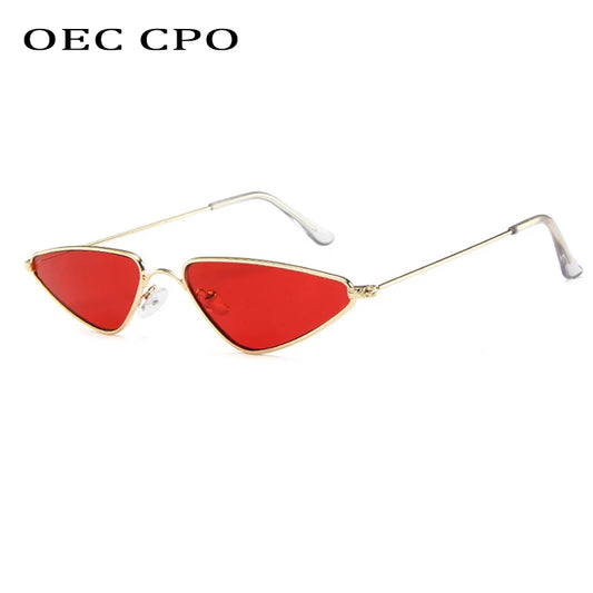 Vintage Cat Eye Sunglasses Men Women Brand Unique Triangle Sun Glasses Female Yellow Metal Eyeglasses UV400 O897