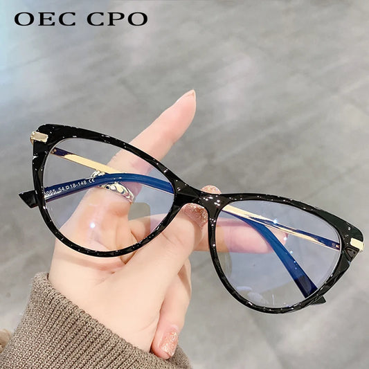 OEC CPO Ladies Cat Eye Glasses Frames Women Brand Designer Clear Lens Eyeglasses Optical Frame Female Fashion Eyewear O1321