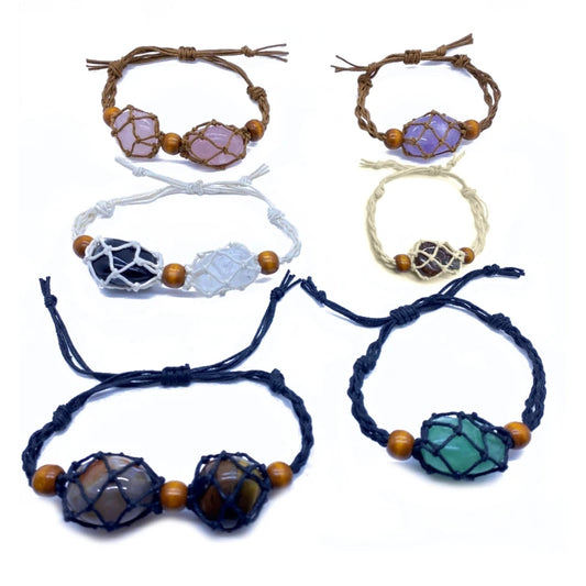 men Empty Stone Holder Bracelet Crystal Holder Bracelet Adjustable Rope Bracelet Cord Handmade Woven Netted Cage Holder