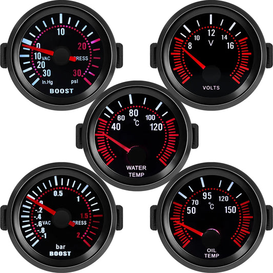 2" 52MM Tachometer/Water Temp/Oil Temp Meter/Boost Meter PSI Bar/Oil Pressure Gauge Voltage Vacuum for Petrol Racing Car 12V