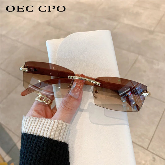 Fashion Rimless Sunglasses Women 2026 Vintage Rectangle Sunglasses Men Shades Ladies Frameless Square Glasses Eyeglasses