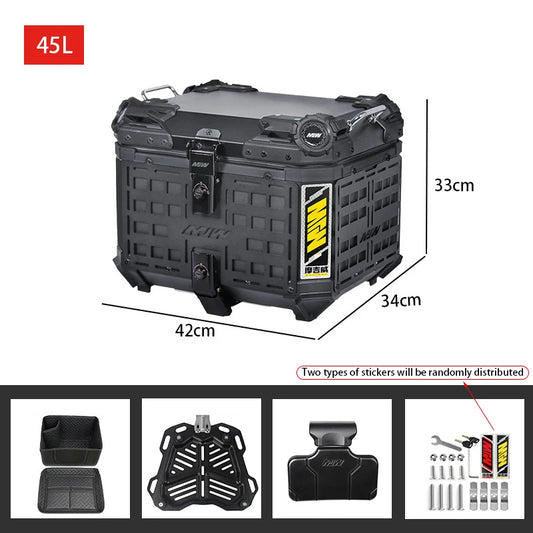 45L Motorcycle Tail Box Rear Luggage Storage Tool Case Helmet Box Universal Aluminum Motorbike Trunk With Bracket Base Plate