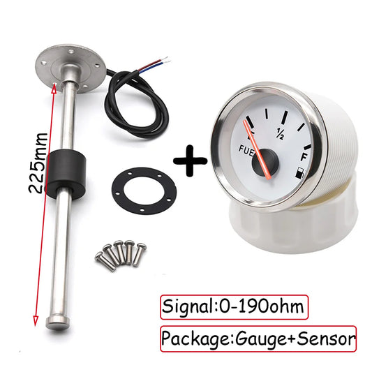100-500mm Stainless Steel Marine Fuel Level Gauge Sensor Fit Boat Car Fuel Level Gauge Meter 0-190 ohm with Red Backlight 9-32V