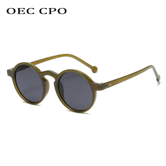 Vintage Round Sunglasses Women Men Classic Leopard Green Shades Sun Glasses Men Fashion Rivets Decorate Eyewear UV400 Goggle