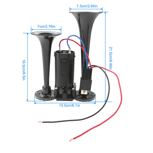 12V 130DB Car Loud Dual Electric Air Horn Kit for Car Truck SUV Motorcycle Yacht ATV Boat ABS Plastic Dual Trumpet Air Horn Kit