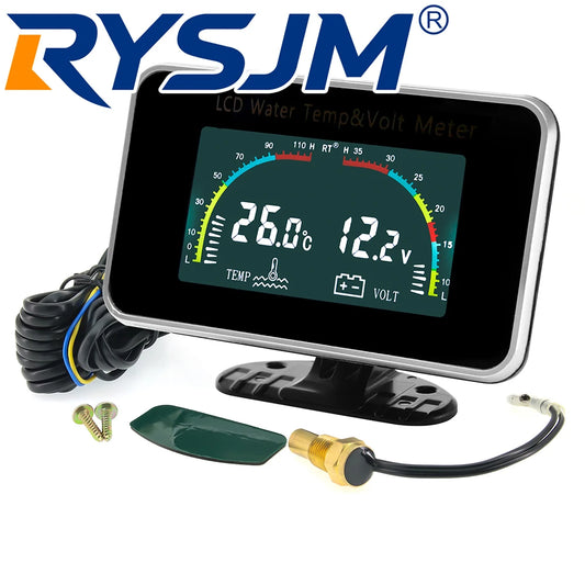 -10~120℃ Digital Water Temperature Gauge+Voltmeter 2 IN 1 LCD Gauge with Sensor 9-36V for Gasoline Diesel Auto Car 12V24V