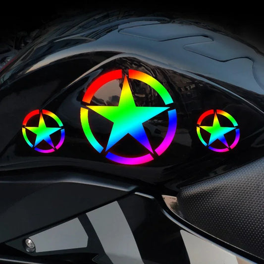 1Pc Reflective Five-pointed Star Stickers Motorcycle Body Creative Logo Racing Helmet Fender Tank Bumper Waterproof Decals 6x6cm