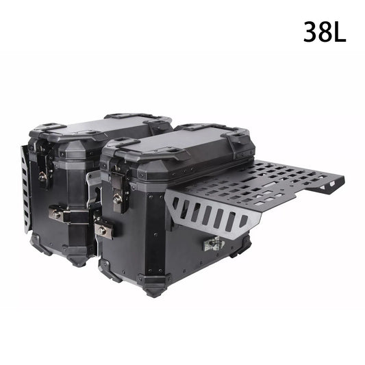 1 Pair 38L Armoured Motorcycle Side Box Multi-functional Side Luggage Case Universal Saddlebag Aluminum Storage Trunk Toolbox